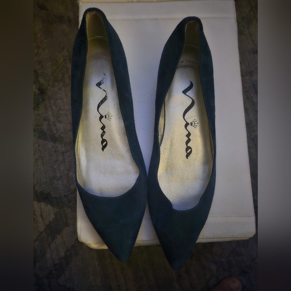 Nina Women's Dark Teal Suede Flats